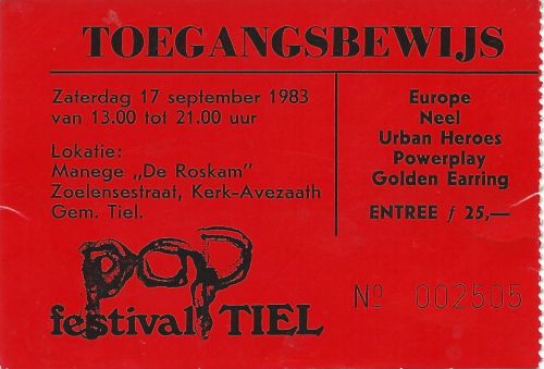Golden Earring show ticket#02505 September 17, 1983 Kerk-Avezaath - Feesttent